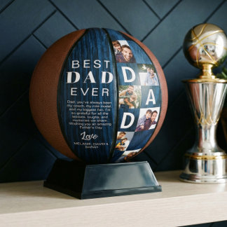 Best Dad Ever Photo Collage Woodgrain Personalize  Basketbal