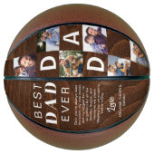 Best Dad Ever Photo Collage Woodgrain Personalize  Basketbal (Voorkant)