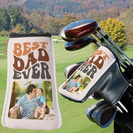 Best Dad Ever Photo Groovy Retro Typografie Golfheadcover