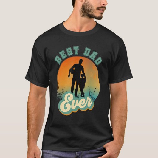 Best Dad Ever Retro Sunset Football Daddy & Son T-shirt (Voorkant)