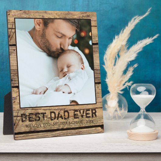 BEST DAD EVER Rustic Wood Foto gepersonaliseerd Fotoplaat (Zijkant)