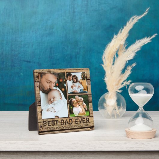 BEST DAD EVER Rustic Wood Photo Collage Fotoplaat (Insitu)
