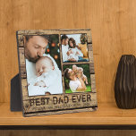 BEST DAD EVER Rustic Wood Photo Collage Fotoplaat<br><div class="desc">Erken uw vader als BESTE DAD OOIT met dit 5, 25x5, 25-inch foto keepomwille Easel-back-scherm met 3 afbeeldingen op een faux rustic bruine wethered wood achtergrond en uw aangepaste tekst. Maakt een goed geschenk voor zijn verjaardag, Vaderdag of vakantie. PHOTO TIP: Kies foto's met het onderwerp in het midden en/of...</div>