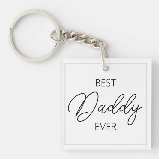 Best Dad Ever Script Photo White Sleutelhanger (Voorkant)
