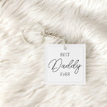 Best Dad Ever Script Photo White Sleutelhanger<br><div class="desc">Beste papa ooit.</div>