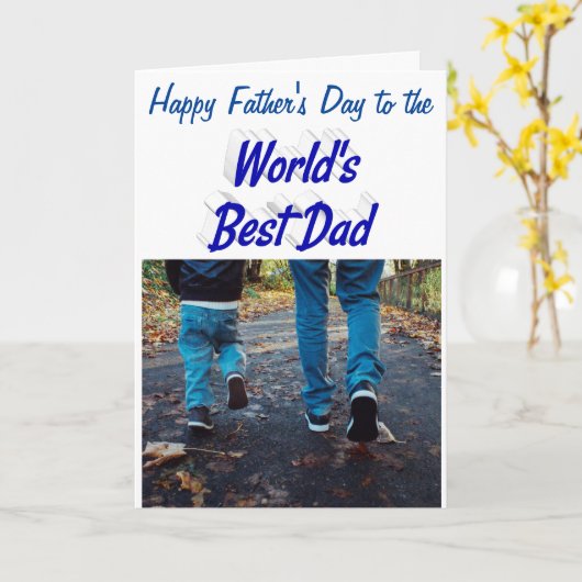 Best Dad Fathers Day Foto blue text Kaart (Gele Bloem)