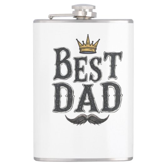 "Best Dad" heupfles met kroon en snor (Voorkant)