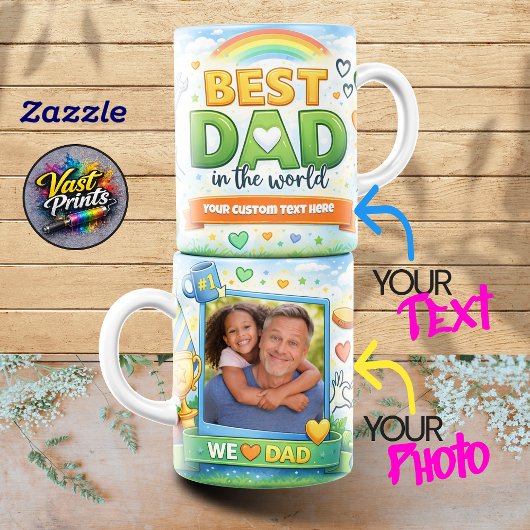 Best Dad in the World Rainbow Custom Photo Collage Koffiemok