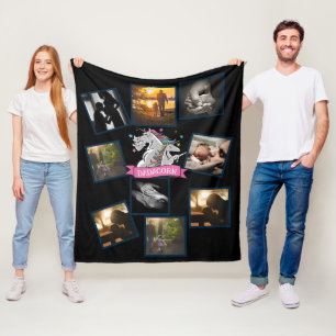 Best DAD Photo Collage Funny Dadacorn Unicorn Fleece Deken