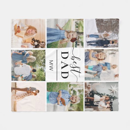 Best Dad Photo Collage Monogram Fleece Deken (Voorkant (Horizontaal))