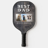 Best Dad Rustic Dark Wood 3 Photo Collage Pickleball Paddle (Achterkant)