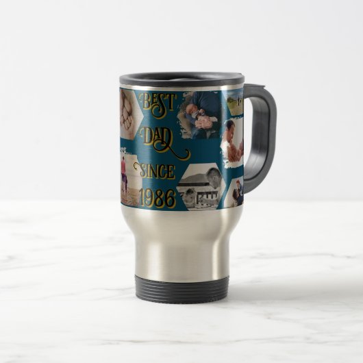 "Best Dad Since" fotos y fecha personalizable Reisbeker (Voorkant rechts)