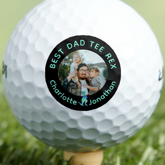 Best Dad Tee Rex Custom Photo Kids Names Golfballen