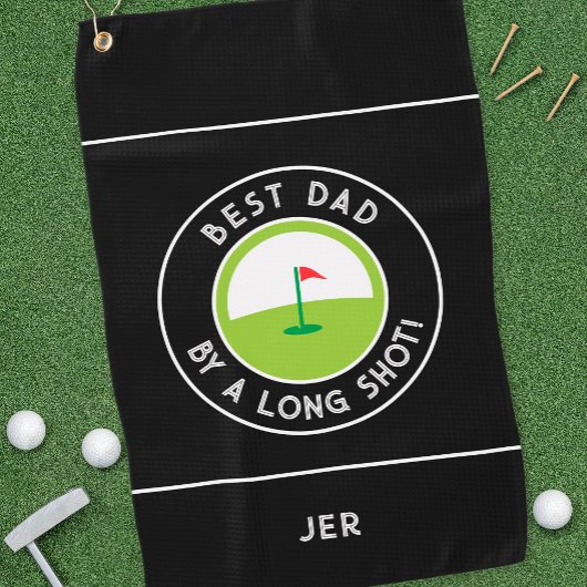 Best Dad van A Long Shot Fun Golfer Modern Black Golfhanddoek
