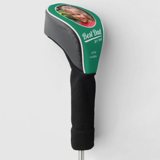 Best Dad van Par Kind Fotonaam Groen Golfheadcover (Schuin)