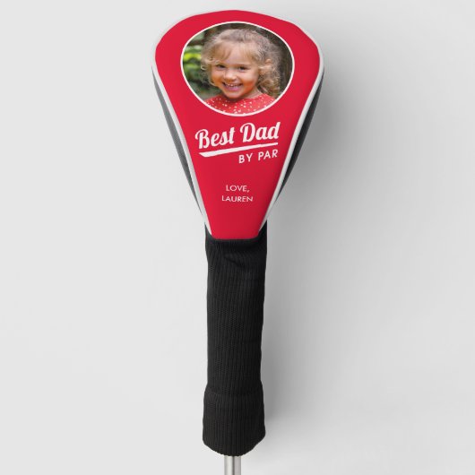 Best Dad van Par Kind Fotonaam Rood Golfheadcover (Voorkant)
