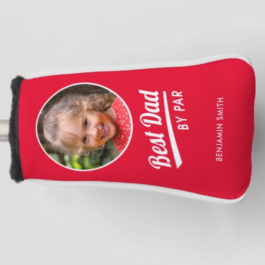 Best Dad van Par Kinderen fotonaam Red Putter Golfheadcover (Voorkant)