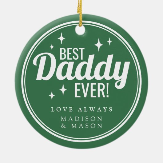 Best Daddy Ever Green Retro Sparkle Christmas Keramisch Ornament (Achterkant)