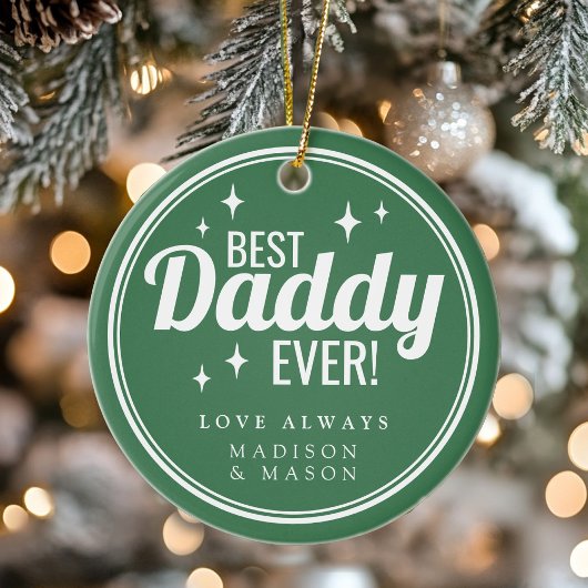 Best Daddy Ever Green Retro Sparkle Christmas Keramisch Ornament