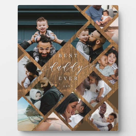 Best Daddy Ever Modern Photo Collage Woodgrain Fotoplaat (Voorkant)