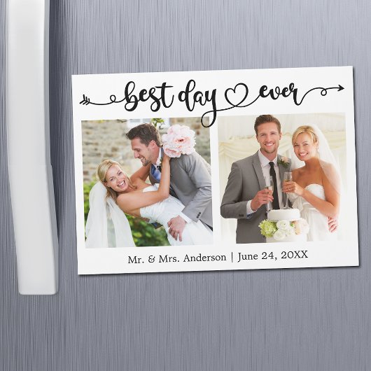 Best Day Ever Calligraphy Heart Photo Magnet Card