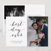 Best Day Ever Calligraphy Weddenschap 3 Foto Bedankkaart (Voorkant / Achterkant)