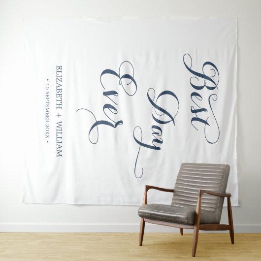 Best Day Ever Calligraphy Weduwfoto Backdrop Wandkleed (In Situ (horizontaal))