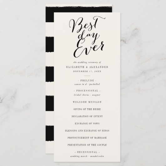 Best Day Ever Classic Script Calligraphy Weddensch Programmakaart (Voorkant / Achterkant)