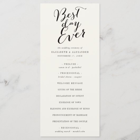 Best Day Ever Classic Script Calligraphy Weddensch Programmakaart (Voorkant)