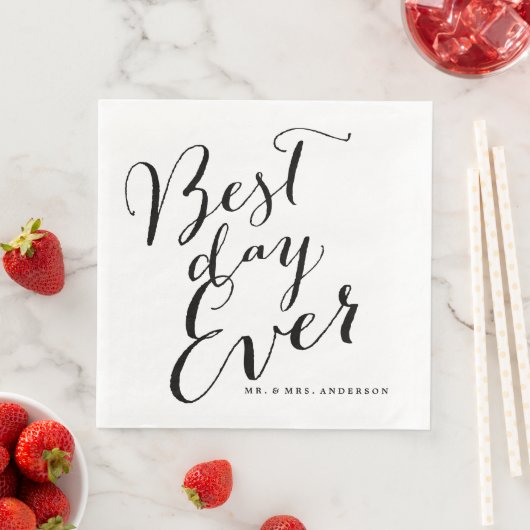 Best Day Ever Classic Script Calligraphy Weddensch Servet (Insitu)