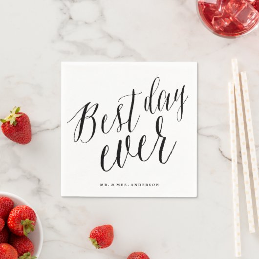 Best Day Ever Classic Script Calligraphy Weddensch Servet (Insitu)