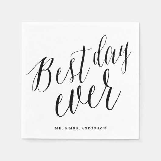 Best Day Ever Classic Script Calligraphy Weddensch Servet (Voorkant)