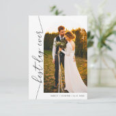 Best Day Ever Elegant Script Weduwfoto Bedankkaart (Staand voorkant)