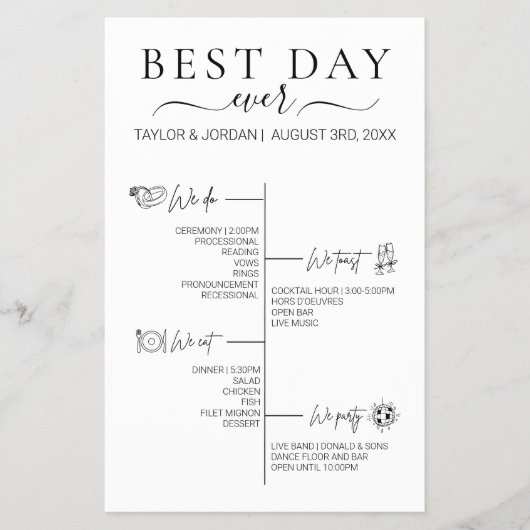 Best Day Ever | Minimalist Wedding Itinerary Flyer (Voorkant)
