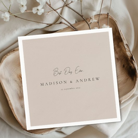BEST DAY EVER! Modern Minimal Light Brown Wedding Servet