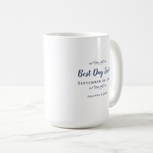 Best Day Ever Navy Blue Elegant Wedding Newlywed Koffiemok (Voorkant rechts)