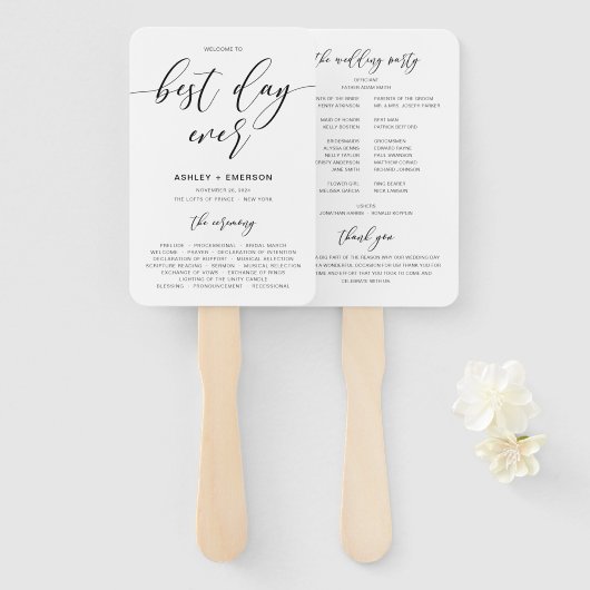 Best Day Ever Rustic Wedding Program Handfans Handwaaier (Voorkant en achterkant)