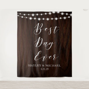 Best Day Ever Rustic Wood Weduwfoto Achtergrond Wandkleed
