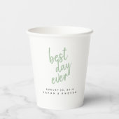 Best Day Ever Sage Green Weddenschap Paper cup Papieren Bekers (Achterkant)