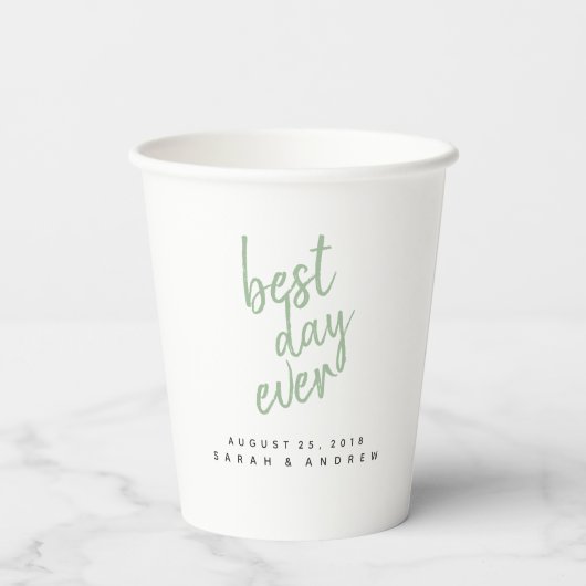Best Day Ever Sage Green Weddenschap Paper cup Papieren Bekers (Achterkant)