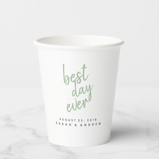 Best Day Ever Sage Green Weddenschap Paper cup Papieren Bekers (Voorkant)