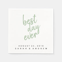 Best Day Ever Sage Green Wedding Cocktail Napkin