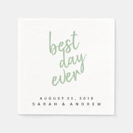 Best Day Ever Sage Green Wedding Cocktail Napkin Servet