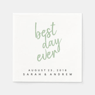 Best Day Ever Sage Green Wedding Cocktail Napkin Servet