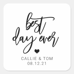 Best Day Ever Script Weduwen Favor Classic Round S Vierkante Sticker