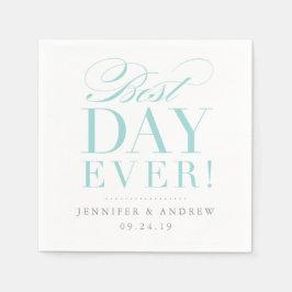 Best Day Ever Wedding Napkin Aqua Servet