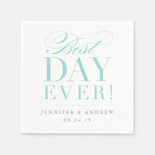 Best Day Ever Wedding Napkin Aqua Servet