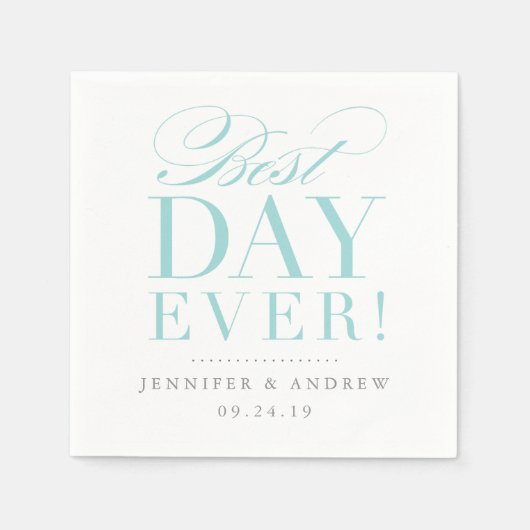 Best Day Ever Wedding Napkin Aqua Servet (Voorkant)