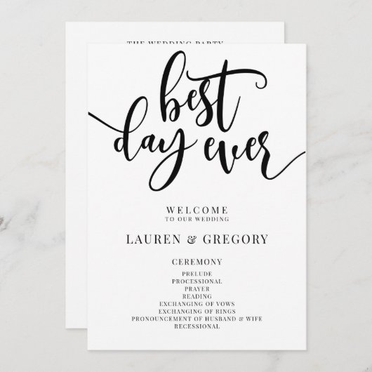 Best Day Ever Wedding Order of Ceremony Programmakaart (Voorkant / Achterkant)