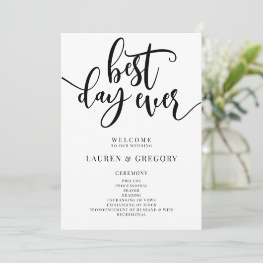 Best Day Ever Wedding Order of Ceremony Programmakaart (Staand voorkant)